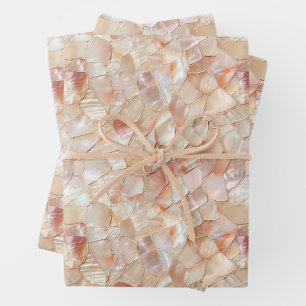 Semi-Glossy Peach Mother of Pearl Mosaic Wrapping Paper Sheet