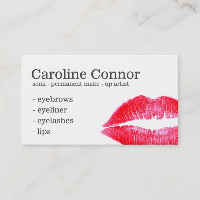 Semi-Permanent Makeup Face Tattoo Red Lips White Business Card (Front)