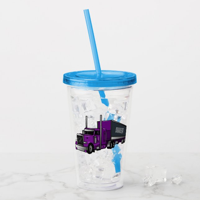 Semi-trailer truck cartoon illustration acrylic tumbler (Front Ice)