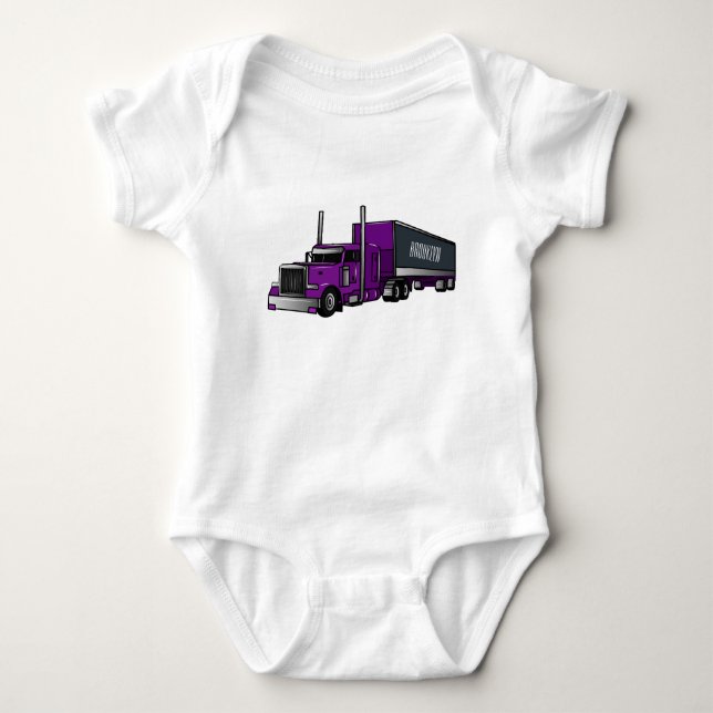Semi-trailer truck cartoon illustration baby bodysuit (Front)