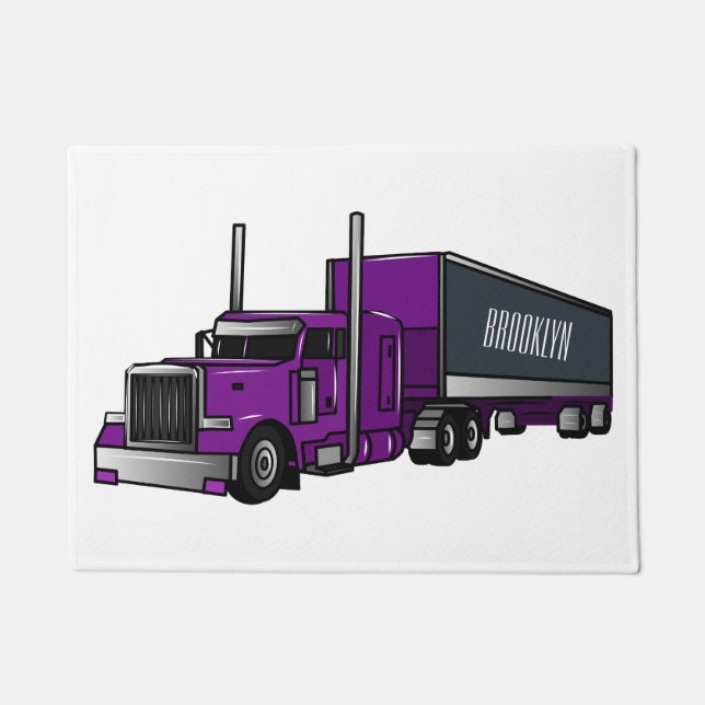 Semi-trailer truck cartoon illustration doormat (Front)