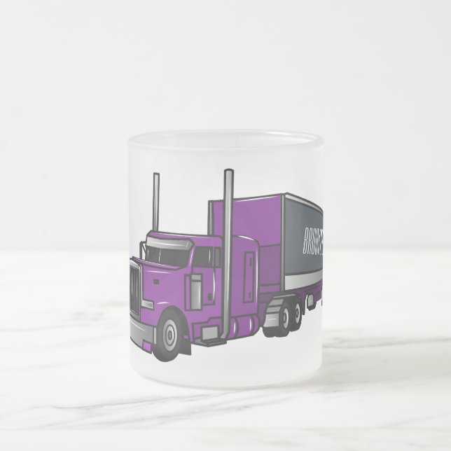 Semi-trailer truck cartoon illustration frosted glass coffee mug (Center)