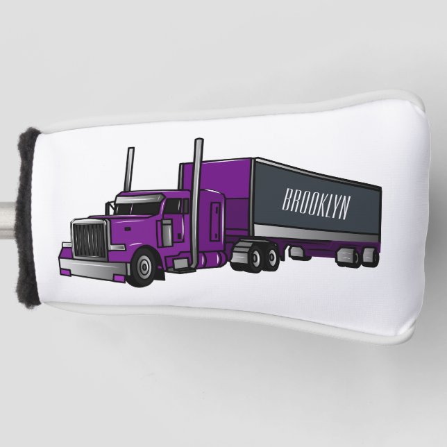 Semi-trailer truck cartoon illustration golf head cover (Front)