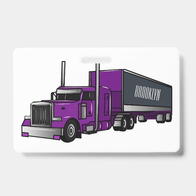 Semi-trailer truck cartoon illustration ID badge (Front)