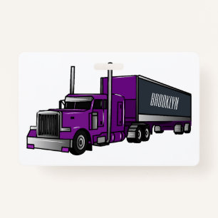 Semi-trailer truck cartoon illustration ID badge