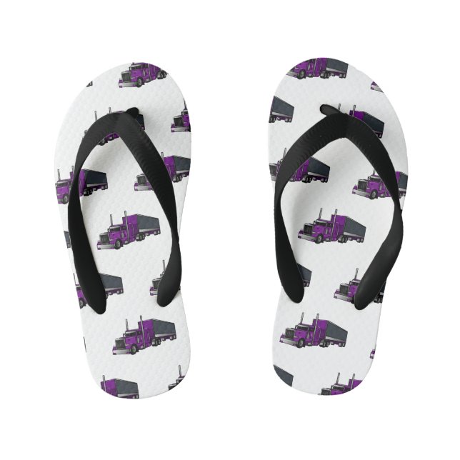 Semi-trailer truck cartoon illustration kid's jandals (Footbed)