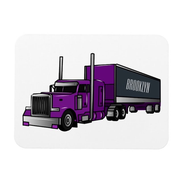 Semi-trailer truck cartoon illustration magnet (Horizontal)