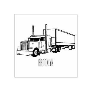 Semi-trailer truck cartoon illustration rubber stamp
