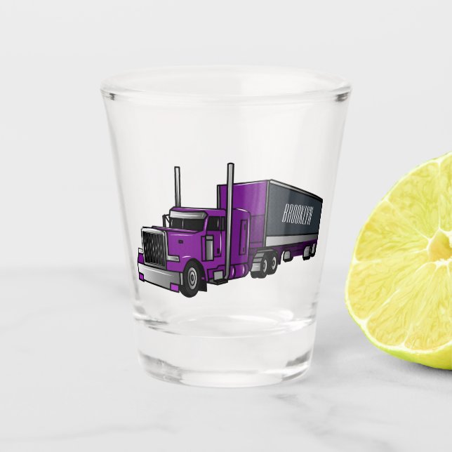 Semi-trailer truck cartoon illustration shot glass (Front)