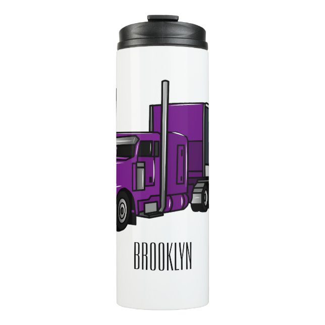 Semi-trailer truck cartoon illustration thermal tumbler (Front)