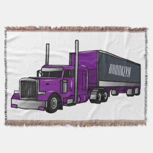 Semi-trailer truck cartoon illustration throw blanket
