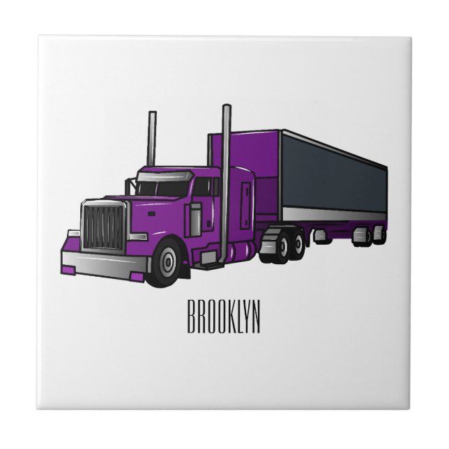 Semi-trailer truck cartoon illustration tile (Front)