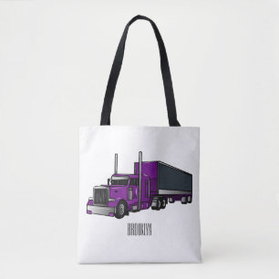 Semi-trailer truck cartoon illustration tote bag