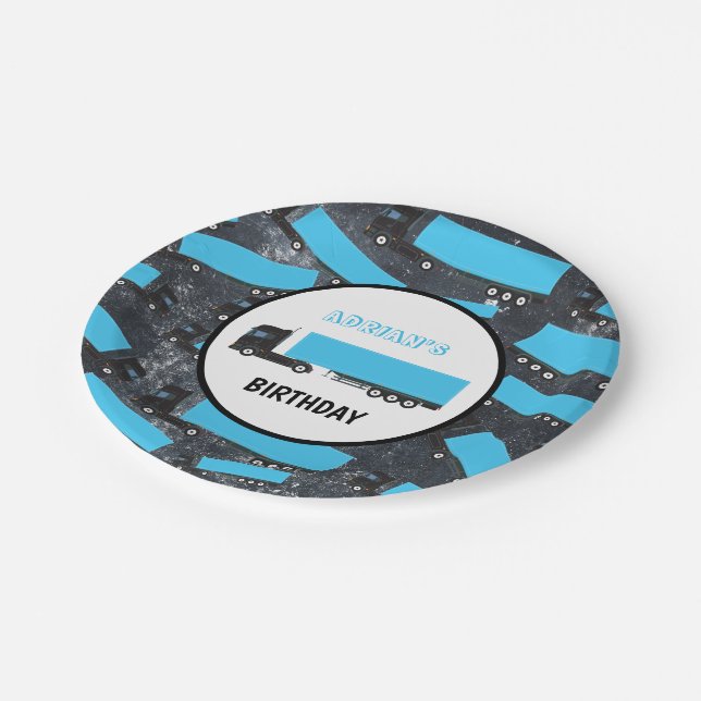 Semi-Trailer Truck Transportation Trucks Birthday Paper Plate (Angled)