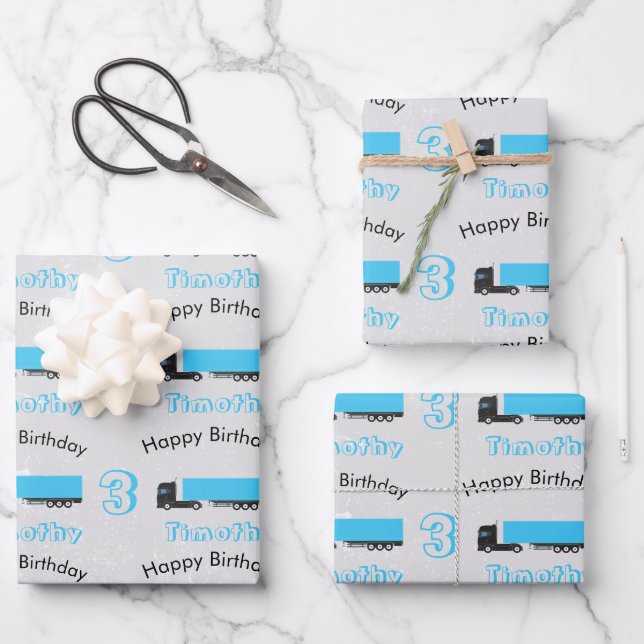 Semi-Trailer Truck Transportation Trucks Birthday Wrapping Paper Sheet (Front)