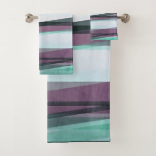 Semi Transparent Layers In Aqua Burgundy and Grey Bath Towel Set