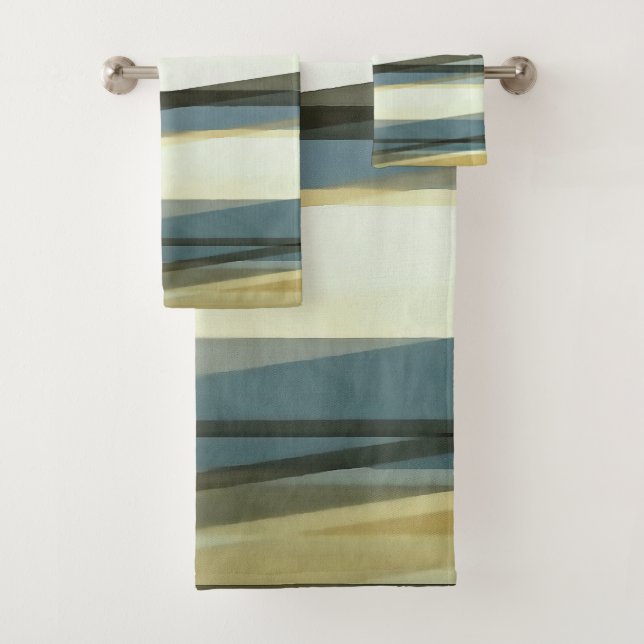 Semi Transparent Layers In Sand Brown And Blue Bath Towel Set (Insitu)