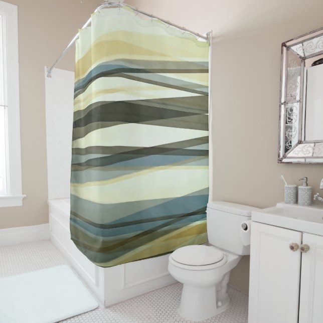 Semi Transparent Layers In Sand Brown And Blue Shower Curtain (In Situ)