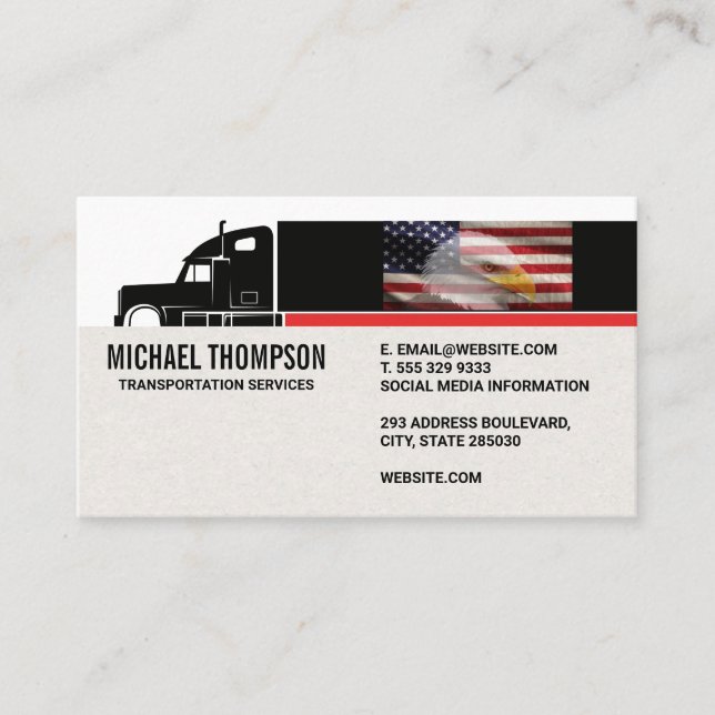Semi Truck | American Flag | Eagle Business Card (Front)