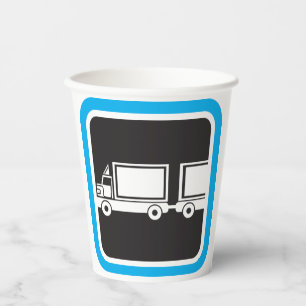 Semi-Truck and Trailer Blue Icon Paper Cups