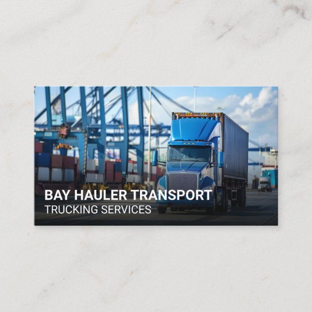 Semi Truck at Shipping Port Business Card (Front)