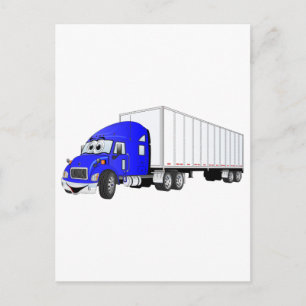 Semi Truck Blue White Trailer Cartoon Postcard