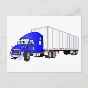 Semi Truck Blue White Trailer Cartoon Postcard
