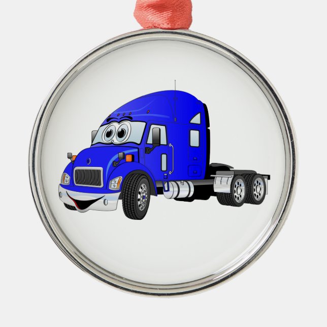 Semi Truck Cab Blue Metal Tree Decoration (Front)