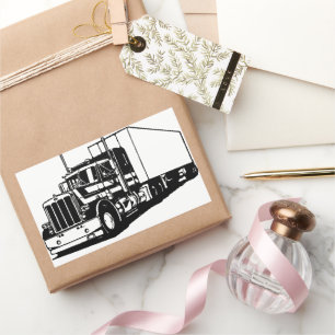 Semi Truck diesal Trucking Art ink drawing Rectangular Sticker
