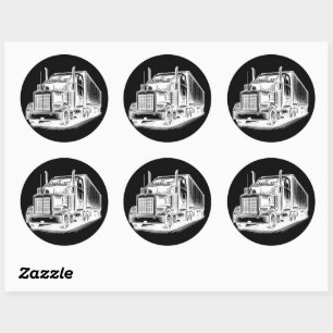 Semi Truck diesel Trucking Art ink drawing Classic Round Sticker