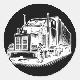 Semi Truck diesel Trucking Art ink drawing Classic Round Sticker
