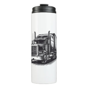 Semi Truck diesel Trucking Art ink drawing Thermal Tumbler