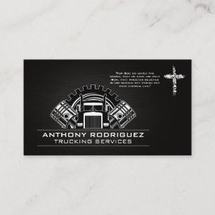 Semi Truck Gears and Pistons Cross Business Card