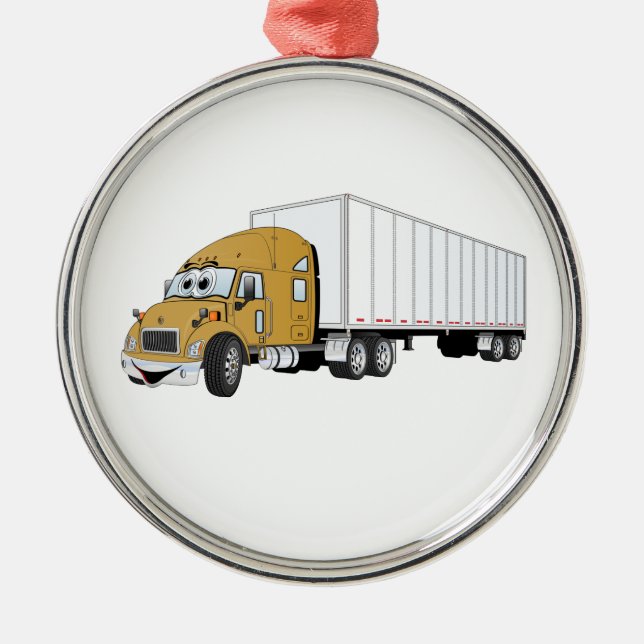 Semi Truck Gold White Trailer Cartoon Metal Tree Decoration (Front)