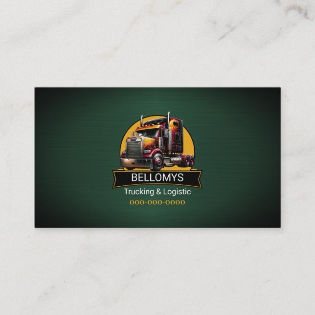 Semi Truck Green Metallic Business Card (Front)