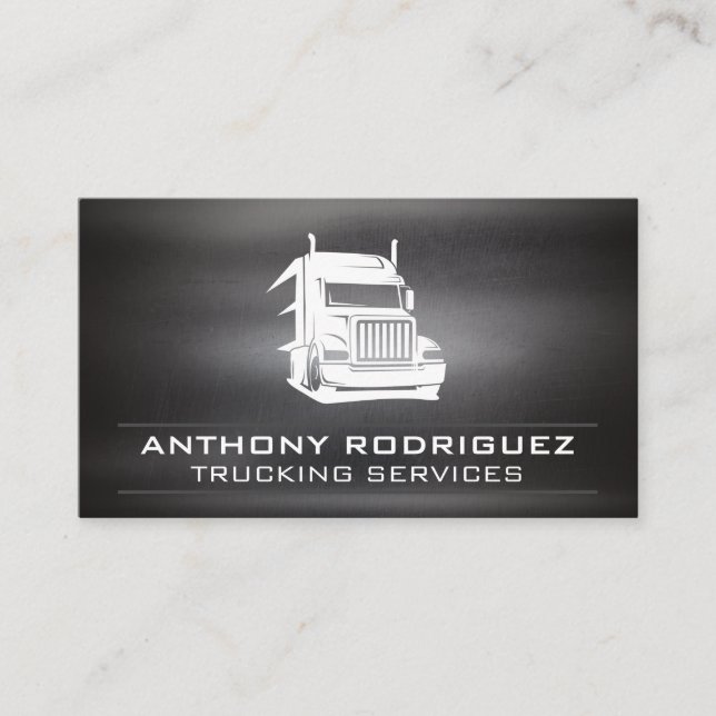Semi Truck Logo | Dark Scratched Steel  Business Card (Front)