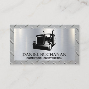 Semi Truck Logo   Metallic Brush   Steel Border Business Card