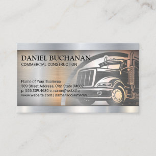 Semi Truck Logo   Metallic Brushed Background Business Card