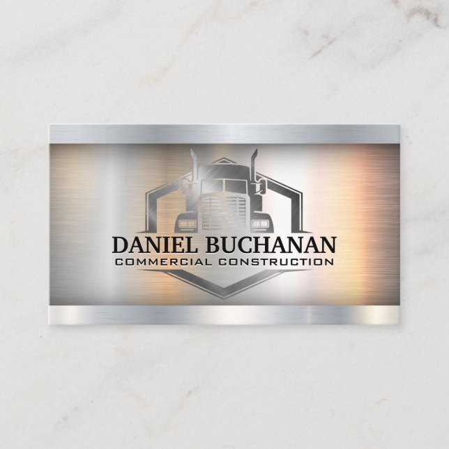 Semi Truck Logo | Metallic Industrial Business Card (Front)