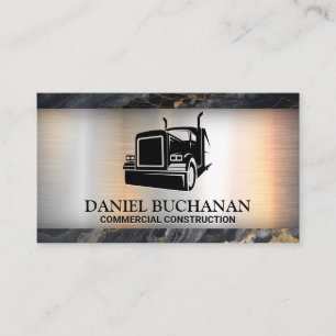 Semi Truck Logo Metallic Marble Business Card
