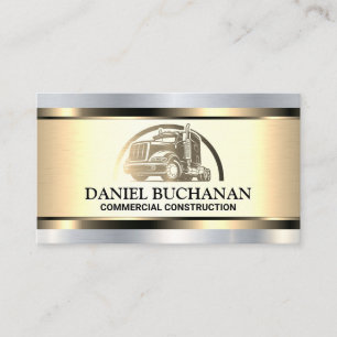 Semi Truck Metal Logo   Gold Metallic Brushed  Business Card