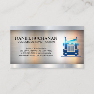 Semi Truck   Metallic Industrial Background Business Card