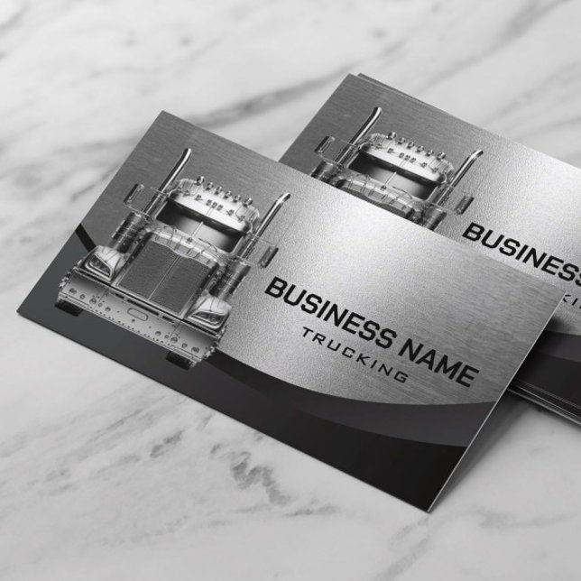 Semi Truck Modern Metallic Professional Trucking Business Card (Creator Uploaded)