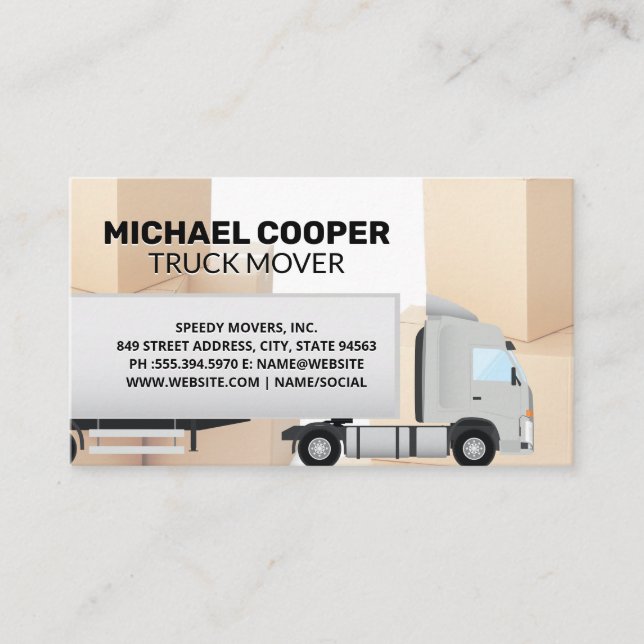 Semi Truck | Movers | Moving Boxes Business Card (Front)