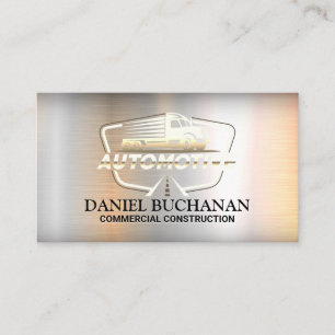 Semi Truck on Road Logo Metal Background Business Card