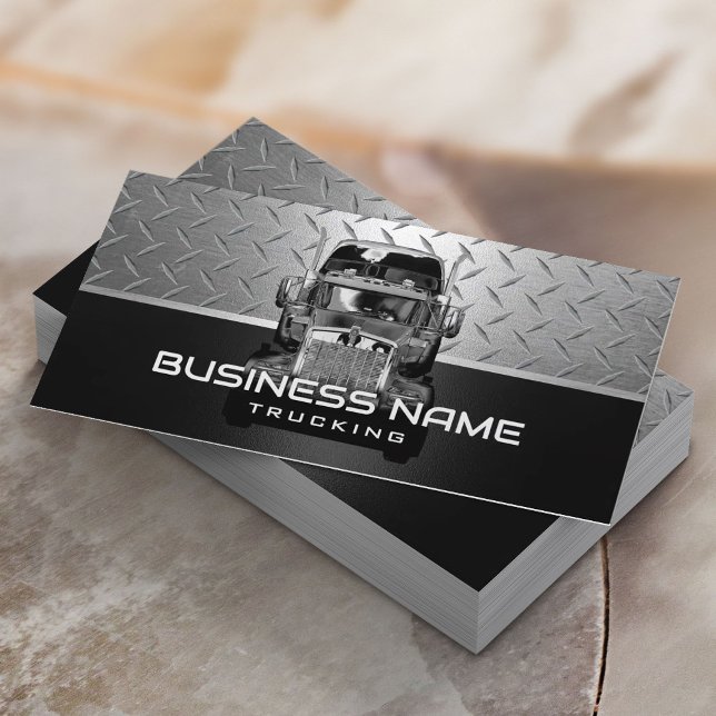 Semi Truck Professional Trucking Black Metal Business Card (Creator Uploaded)