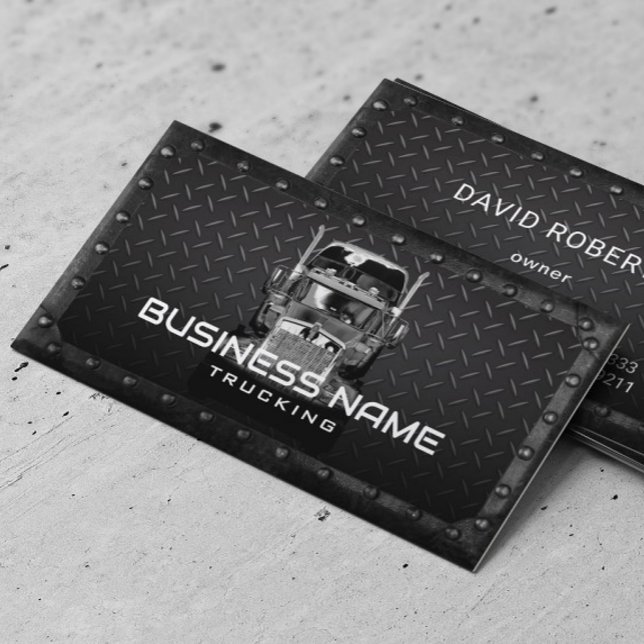 Semi Truck Professional Trucking Black Metal  Business Card (Creator Uploaded)