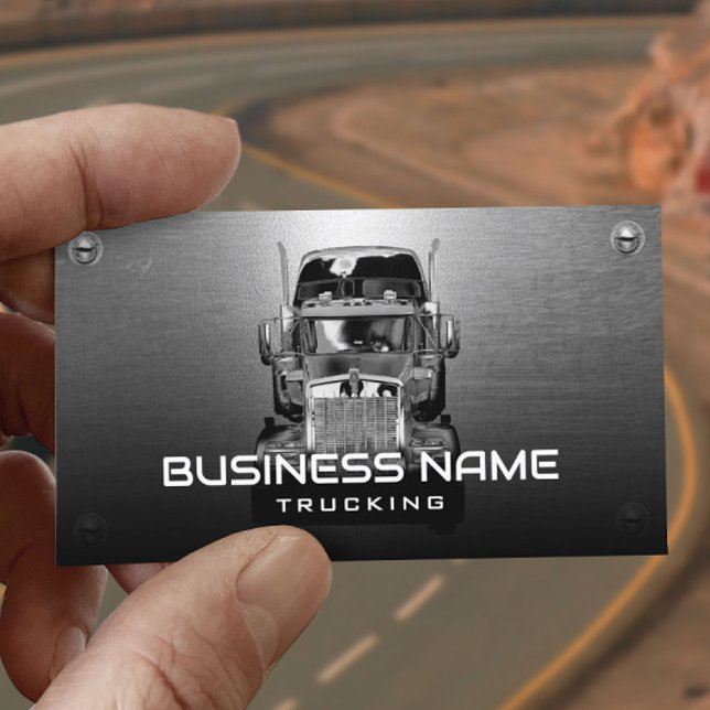 Semi Truck Professional Trucking Faux Metal Business Card (Creator Uploaded)
