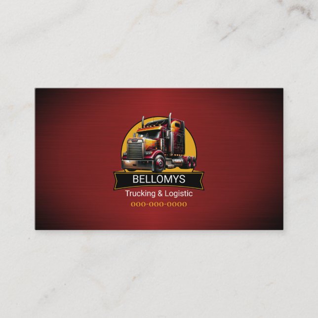 Semi Truck Red Metallic Business Card (Front)