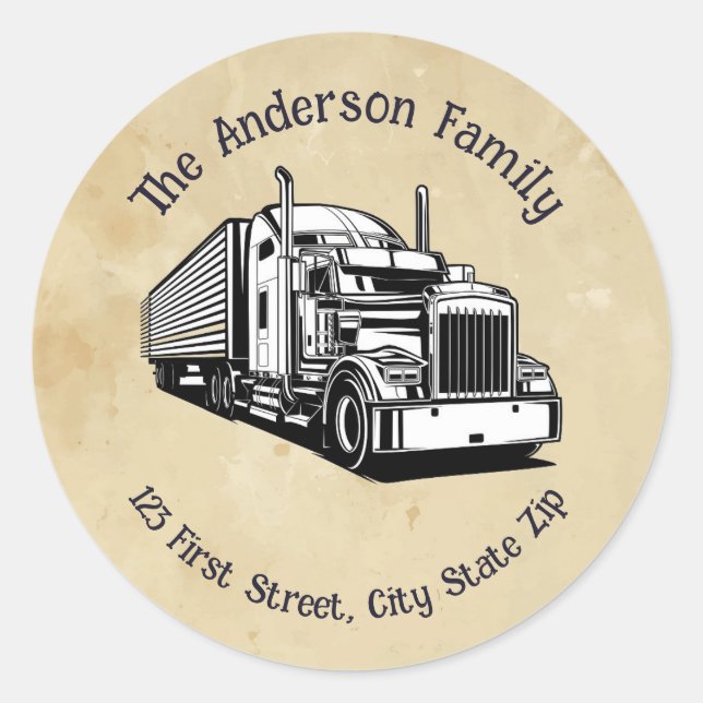 Semi-Truck, Semi-Trailer, Lorry, 18 wheeler Trucks Classic Round Sticker (Front)